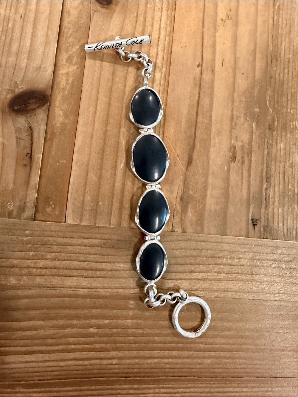 Kenneth Cole Silver-Tone Bracelet with Black Oval Stones